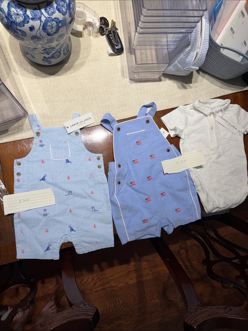 Janie and Jack Light Blue Baby Overalls Set - Nautical Embroidery